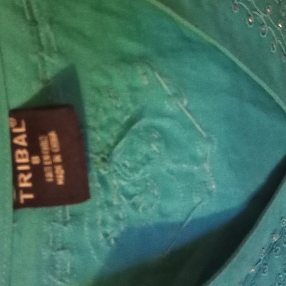 🎆2/$20 NWOT TRIBAL Semi-sheer Split V Neck Linen/ cotton Blouse Tunic - Picture 3 of 7